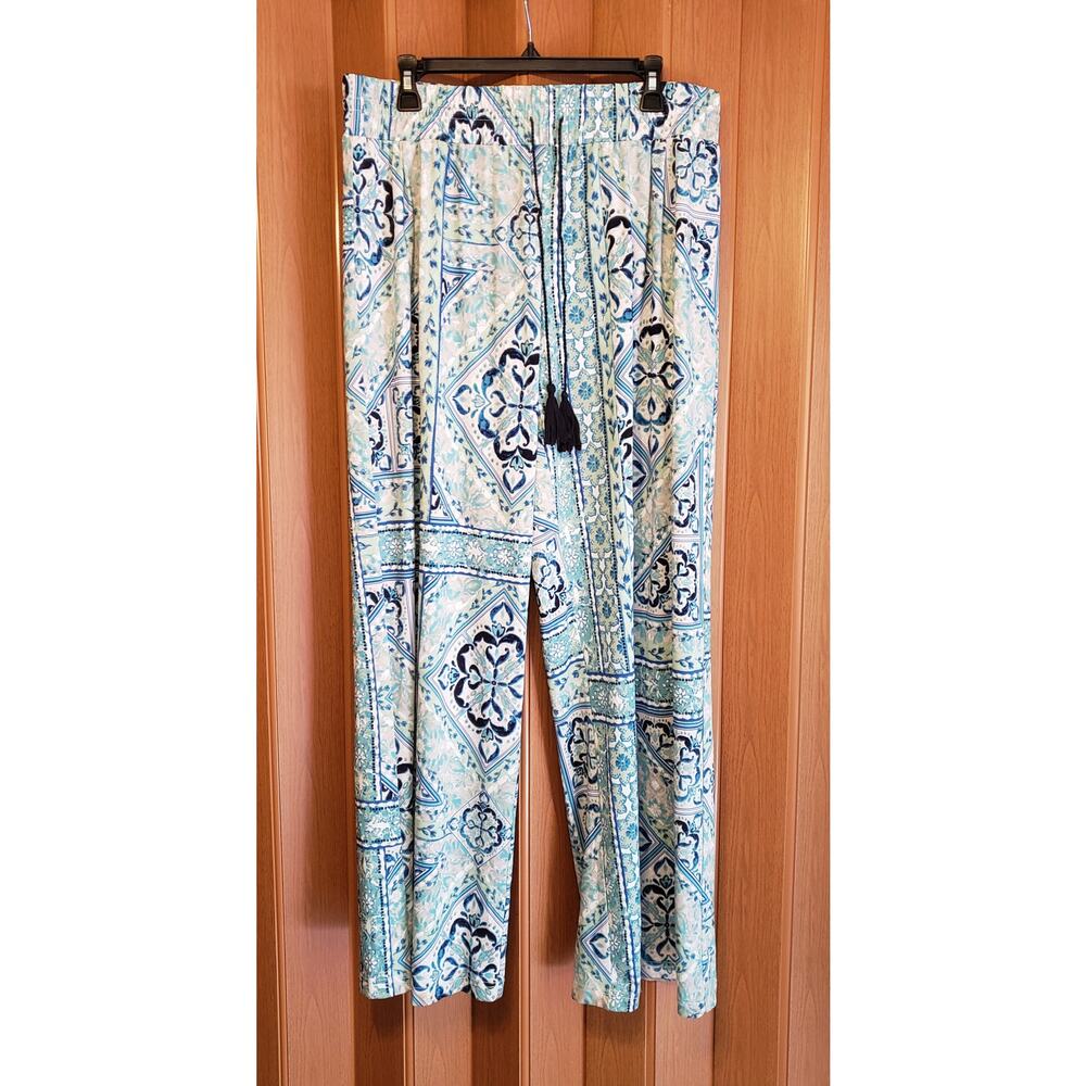 New Directions Size large Boho green & blue flared pants - Picture 1 of 4